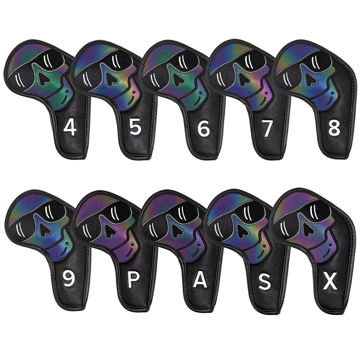 Kleurrijke Nummer Golf Iron Head Covers Iron Headovers Wiggen Covers 4-9 Aspx 10Pcs: Black Skull