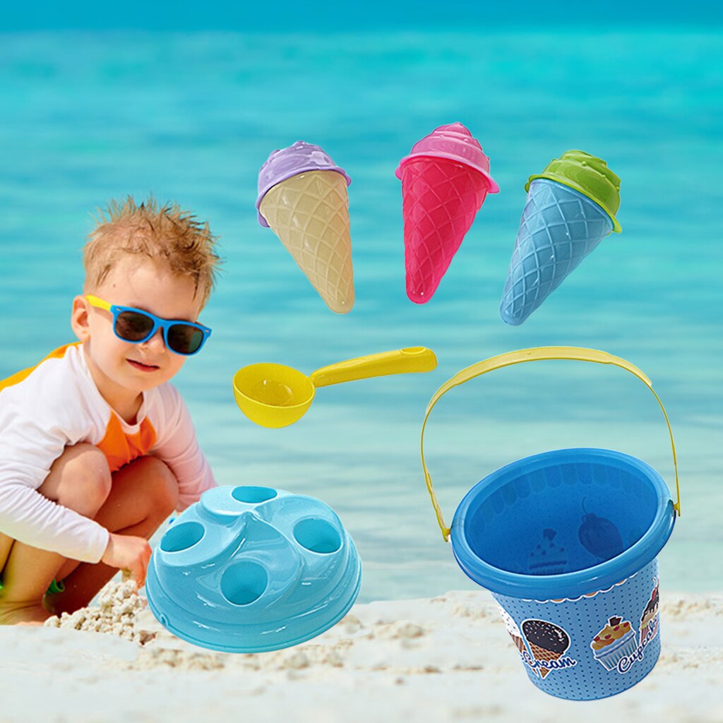 8pcs/set Summer Beach Toys Sand Bucket Ice Cream Moulds Playset Garden: Blue