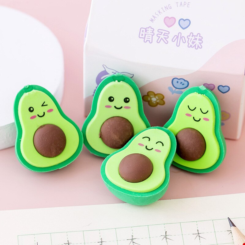 2 Stuks Leuke Fruit Gum Avocado Afneembare Gummen Voor Kinderen Kawaii Schoolbenodigdheden Stationaire Prijzen Voor Kids Stationaire