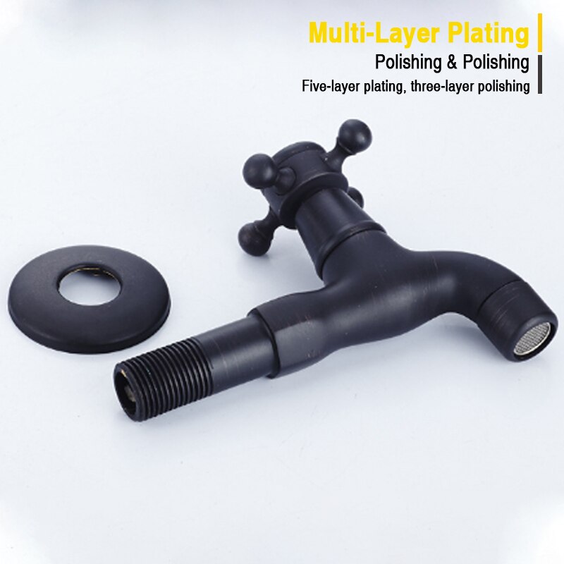 Black Washing Machine Tap Antique Brass Wall Mounted Single Cold Water Bibcock Kitchen Bathroom Basin Faucet Outdoor Garden Taps