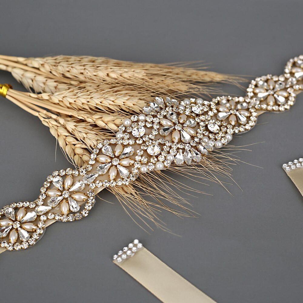 TRiXY S161-G Goldene Braut Gürtel für Frauen Strass Gürtel Braut Gürtel Hochzeit Schärpe Gürtel Gold Strass Applikationen