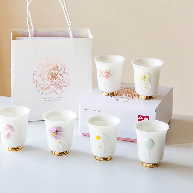 High-end Handmade Pinch Flowers Ceramics Personal Master Cup Household Puer Kung Fu Teaset Tea Ceremony Drinkware Packaging