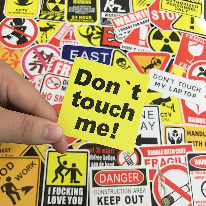 50 Pcs Warning Stickers For Private Space Residential Cars Safety Warnings Luggage Laptop Skateboard Motorcycle Bicycle Stickers