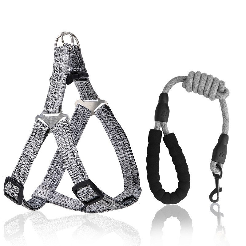 Adjustable Pet Dog Leash Harness Set Walking Training Traction Rope With Small Medium Large Pets Chest Straps Collar Dropshiping: Gray / L