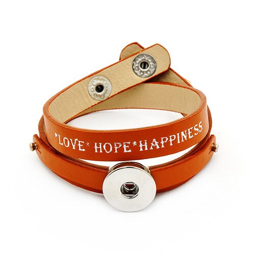 SE0052 "Liebe Hoffnung Glück" 2 schicht Leder snap Armband Armreif 45cm fit 18MM snap tasten schmuck
