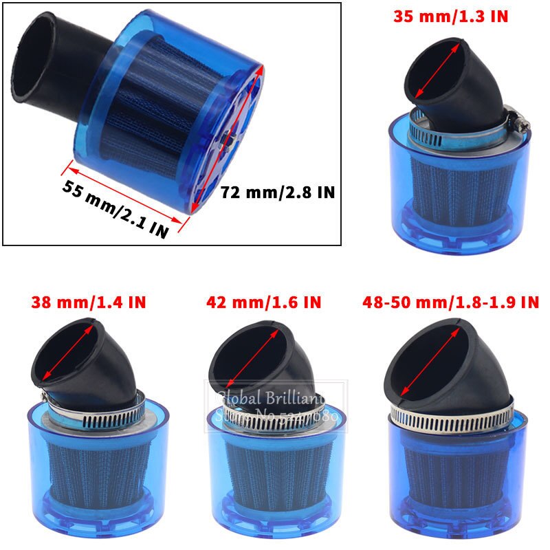 35/38/42/45/48-50/58-60mm Bend Elbow Neck Motorcycle Motorbike Air Filter Cleaner Fits 50cc-250cc ATV Pit Dirt Bike Splash Proof