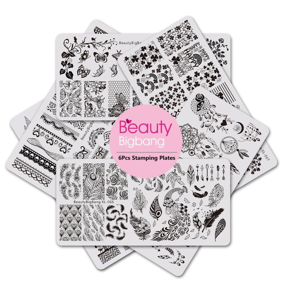 BeautyBigBang sirena del árbol de coco de placas de estampado para manicura sello plantillas 3D molde de estampado geométrico plantillas de manicura