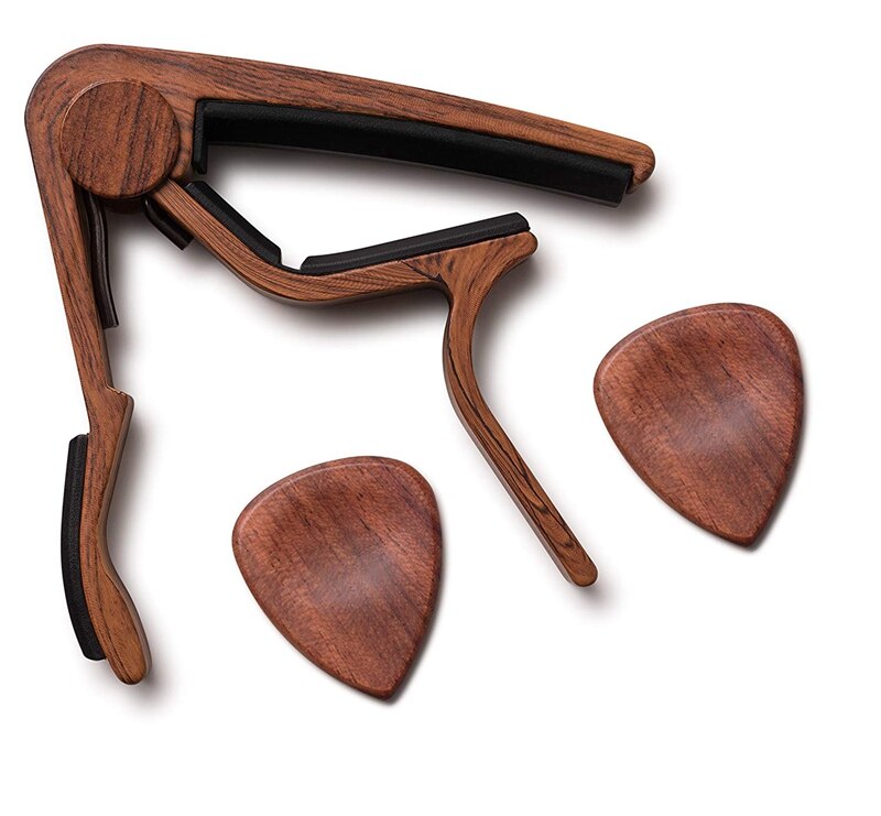 Gitarren-capo, echtholzplektren ( (2)  sets) für akustikgitarre und e-gitarre inklusive, schnellwechselsystem für einfaches transponieren