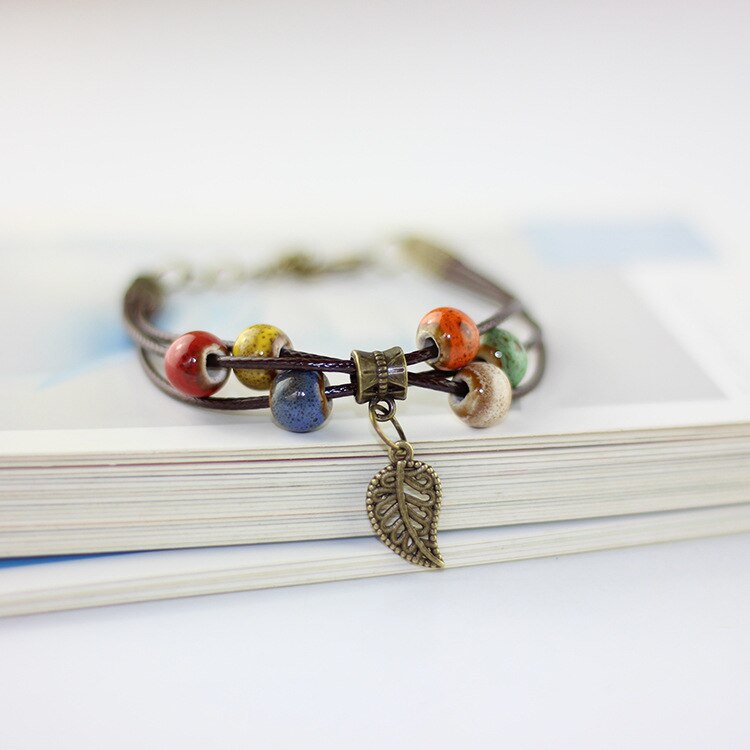 1 pçs nova moda ajustável delicado mão-tecido cerâmica contas pulseira originalidade estilo chinês pulseira adornam artigo