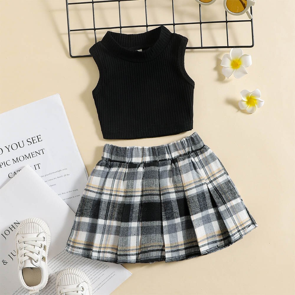 Bear Leader Mode Baby Meisjes Set Zomer Kids Kleding Meisjes Solid T-shirt Tops Plaid Rok Pak Kinderen Causale Baby Meisje outfit