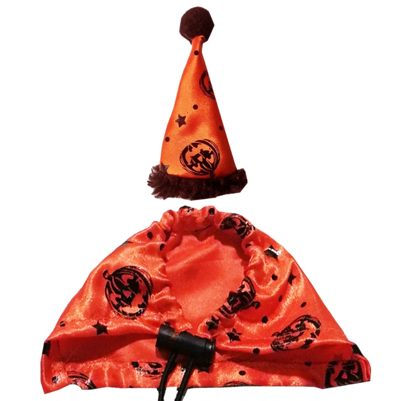 K5DC Lizard Clothes Bearded Dragon Costume Set Orange Halloween Hat and Cloak for Reptiles Resizable Photo Props