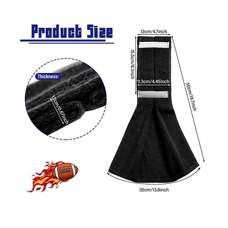 Football Field Towel with Hook & Loop Fastener Super Water Absorption Sports Sweat Cotton Towel for Football Golf Gym Fitness