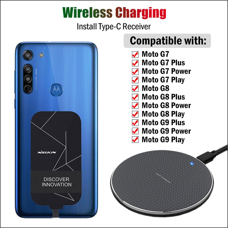 Qi Wireless Charging Adapter for Motorola Moto G6 G7 G8 G9 Play Power Plus Wireless Charger+USB Type-C Receiver USBC Connector