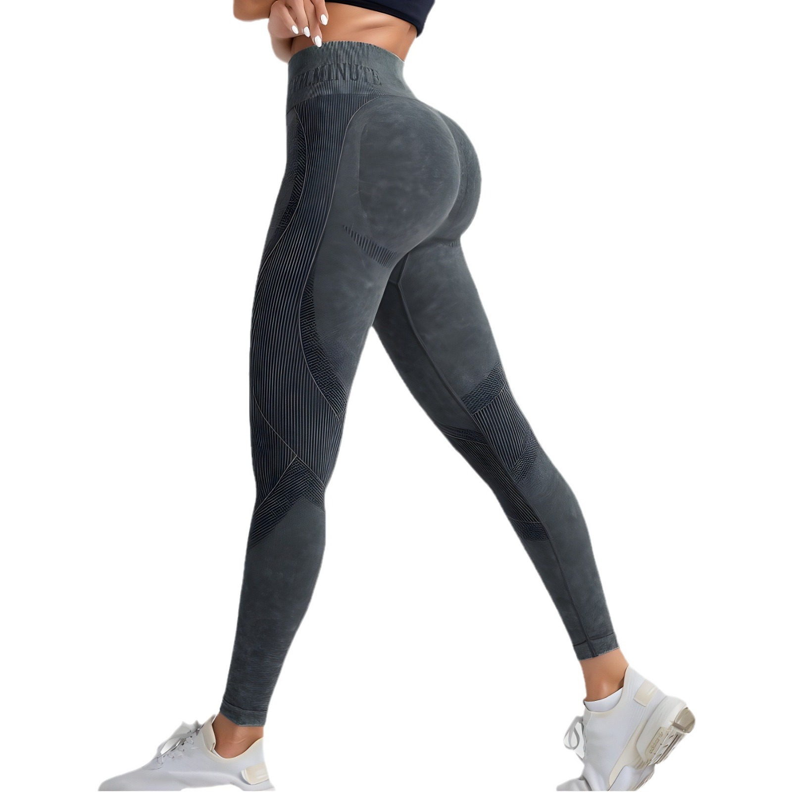 Women Seamless Gym High Waist Yoga Pants Hip Lifting Outdoor Sports Tight Waist Letter Sand Washed Pants Exercise Yoga Leggings: XL / Dark Grey