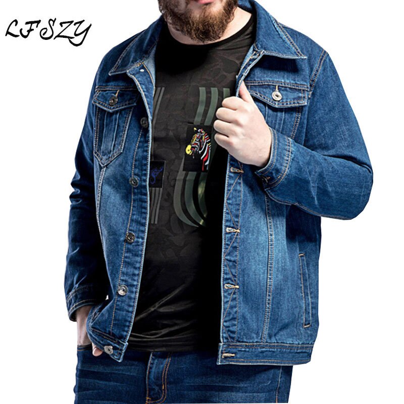 Herrjacka stor storlek l -5xl 6xl 7xl blå jeansjacka herr vårlös stor lapel casual jacka storlek l -7xl