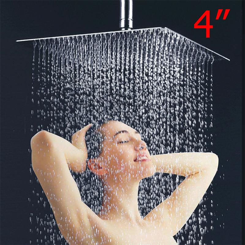4 inch Stainless Steel Ultra Thin Waterfall Shower Heads Square High Pressure Rainfall Shower Head Rain Showerheads (Silver)