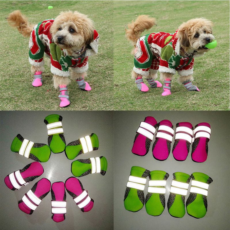 Chaussons imperméables et antidérapants 4 pièces | Pour l'extérieur, chaussons Anti taches chien chat, chaussons réfléchissants, chaussures avec semelle en caoutchouc, protection des pattes du Pet,