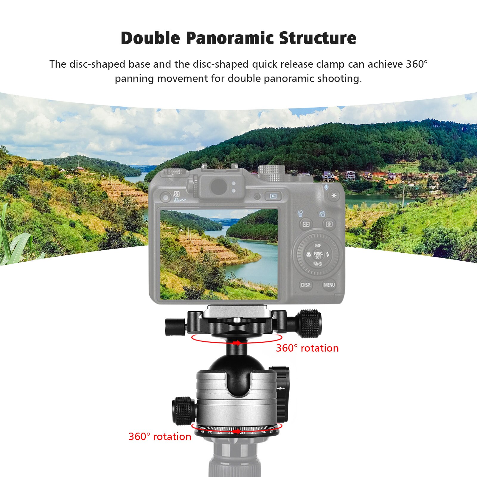 Testa a sfera panoramica doppia in lega di alluminio CNC baricentro basso Design a U singolo con attacco a vite da 1/4 pollici per DSLR ILDC