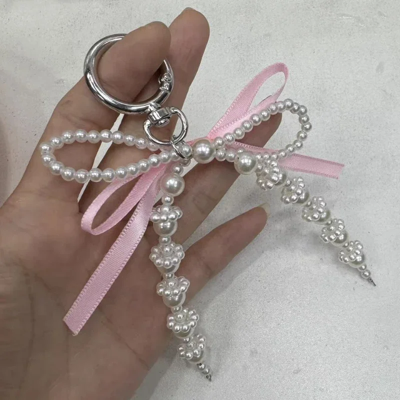 Colgante con dije para teléfono Y2K, bonito llavero Kawaii con lazo rosa, bolso, correa para teléfono, llavero con cordón para teléfono móvil para niña, joyería de cumpleaños DIY