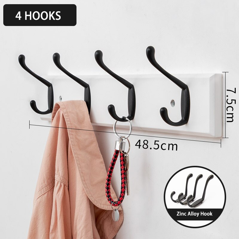 Gancho de parede de madeira ganchos de gancho de chave de armazenamento de roupas organizador de parede de metal ganchos duplos para pendurar roupas decoração para casa: White 4 Hooks