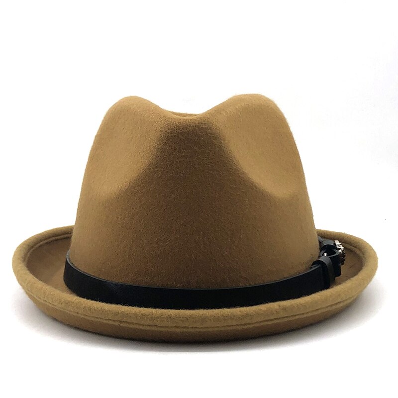 Simple Men&#39;s Felt Fedora Hat for Gentleman Winter Autumn Church Roll Up Brim Homburg Dad Jazz Hat