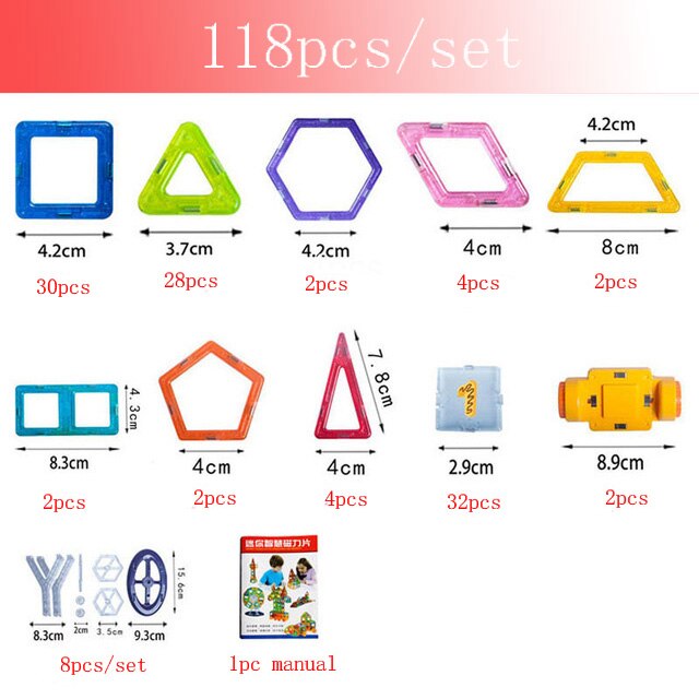 30-180 stks/set Mini Magneet Speelgoed Bouwstenen Magnetische Constructie DIY Educatief Blokken Speelgoed Spelletjes Voor kinderen: 118 pieces