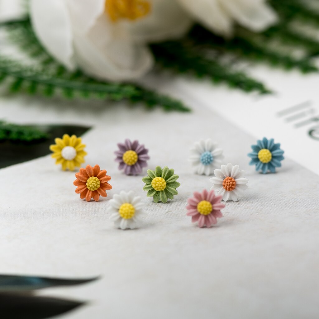 Pendientes de tuerca de cerámica Multicolor con flor de Margarita, joyería de a la , para mujeres y niñas # LY133