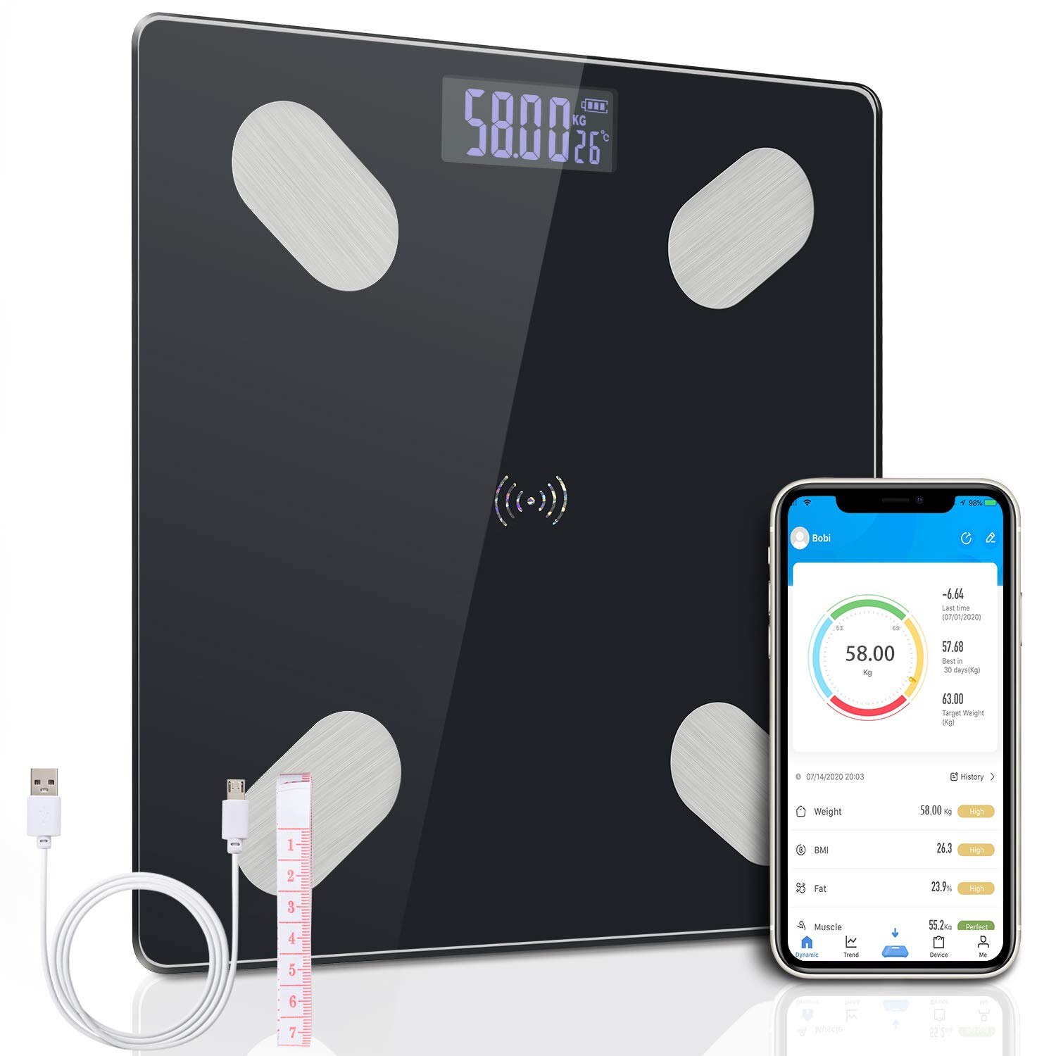 Body Fat Scale Smart Bluetooth Bathroom Weight Scale Health Monitoring Wireless Digital BMI Body Composition Analyzer