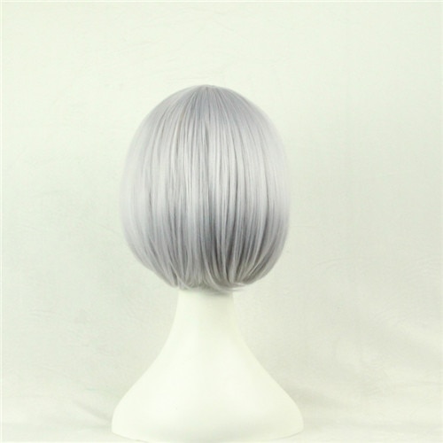 WoodFestival 12 pulgadas 9 colores Cosplay pelucas con flequillo cielo azul plata gris púrpura negro Rosa verde rojo corto Bob peluca sintética: Gris plata