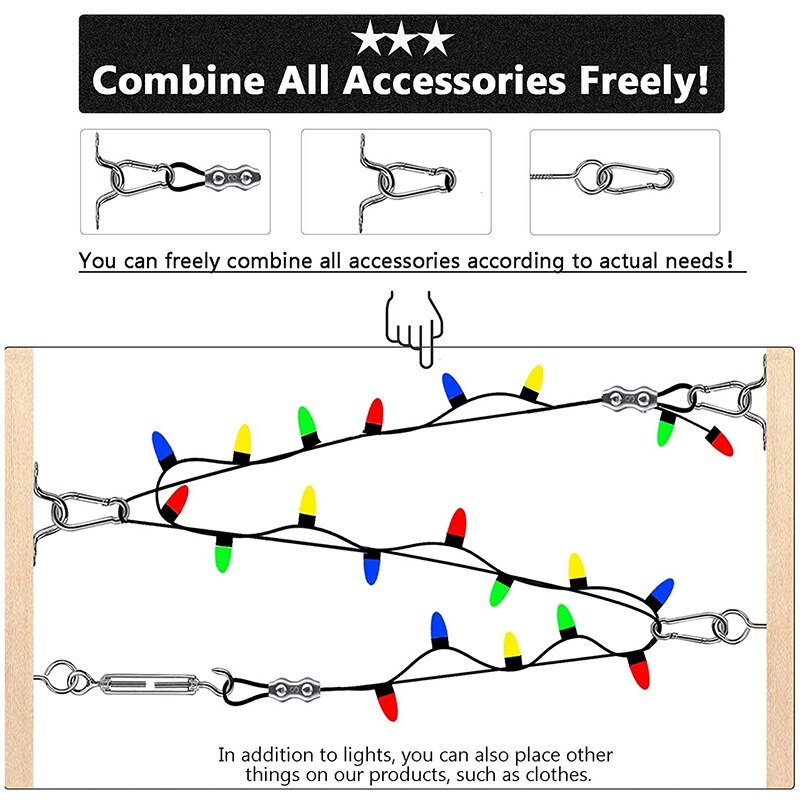 String Light Hanging Kit,196Ft PVC Coated Stainless Steel304 Wire Rope,String Lights Suspension Kit Included Accessories