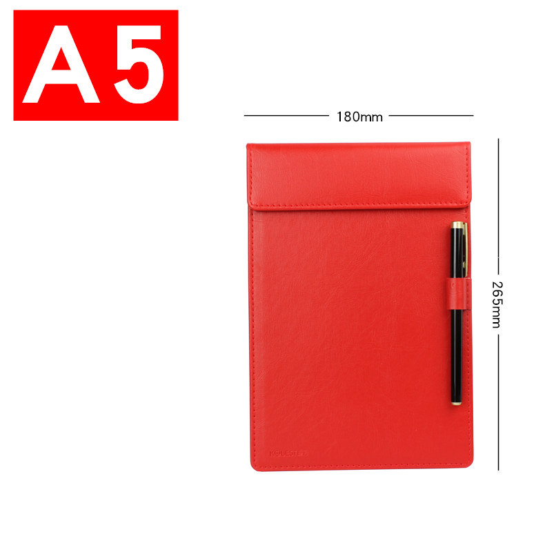 A4 a5 a6 udklipsholder m / penholder pu læder magnetisk fil papirprofil klipstav skrivetavle padmåtte (sort brun rød): A5 røde