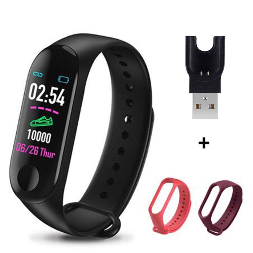 M3 Plus Smart Band Bluetooth Smart Watch Fitness Tracker Smart Bracelet Health Sleep Blood Pressure Heart Rate Monitor Wristband: Black Red Wine
