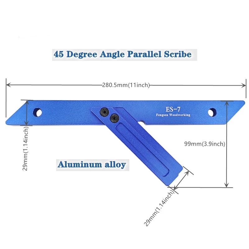 Aluminium 45 Graden Hoek Planning Lijn Gauge Hoek Lijn Schrijvende Heerser Houtbewerking Scriber Markering Gereedschap