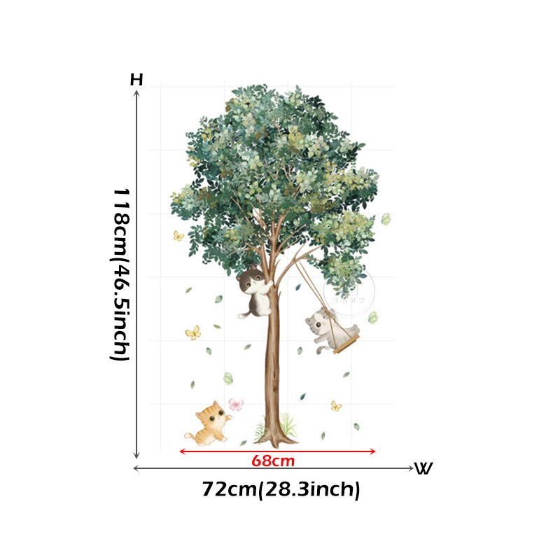 Brup Aquarel Tropische Bos Dier Muurstickers Kinderkamer Muurstickers Voor Kinderkamer Decoratieve Sticker Diy Muurstickers: Tree2