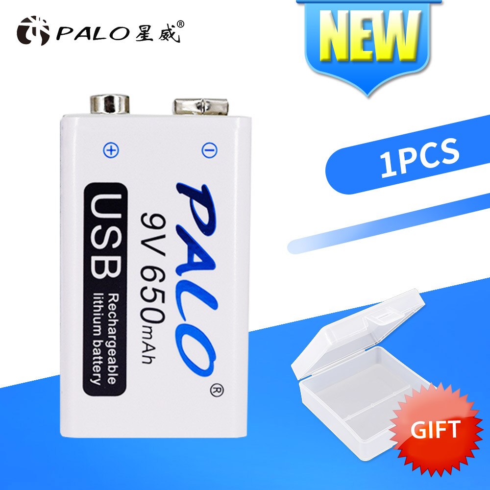 PALO micro USB 9V Lithium Rechargeable Battery 650mAh 6F22 9V li-ion battery for RC Helicopter Model Microphone Toy batteries: 1Pcs