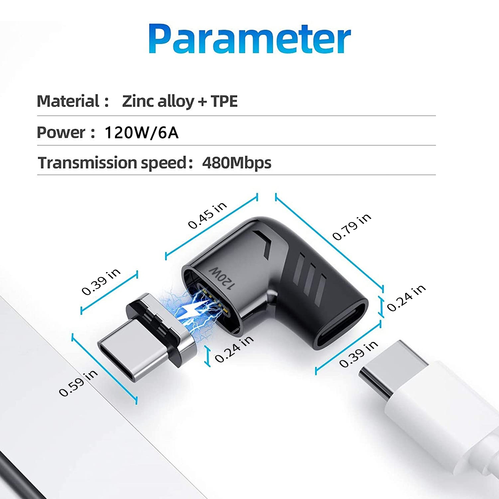 USB C To Type C Magnetic Adapter PD 120W USB Type C Magnetic Converter Magnetic Cable Right Angle USB C Connector