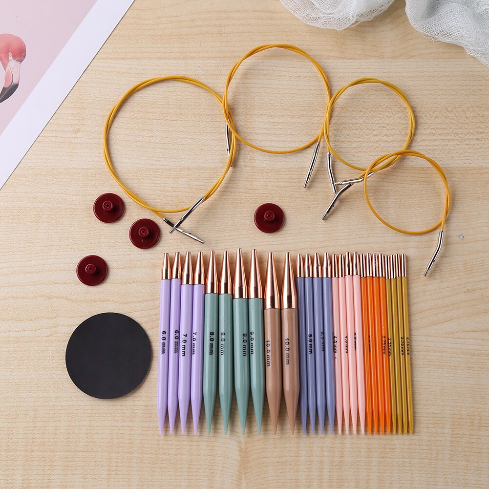Rondbreinaalden Set, Verwisselbare Haaknaalden Breigereedschap RVS Rondbreinaalden met Opbergkoffer Breien voor Baby's, Mouwen, Sokken