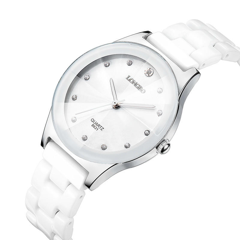 TIke Toker, Luxe Witte Keramische Waterbestendig Klassieke Makkelijk Lezen Sport Vrouwen Polshorloge Dame Strass horloge 08