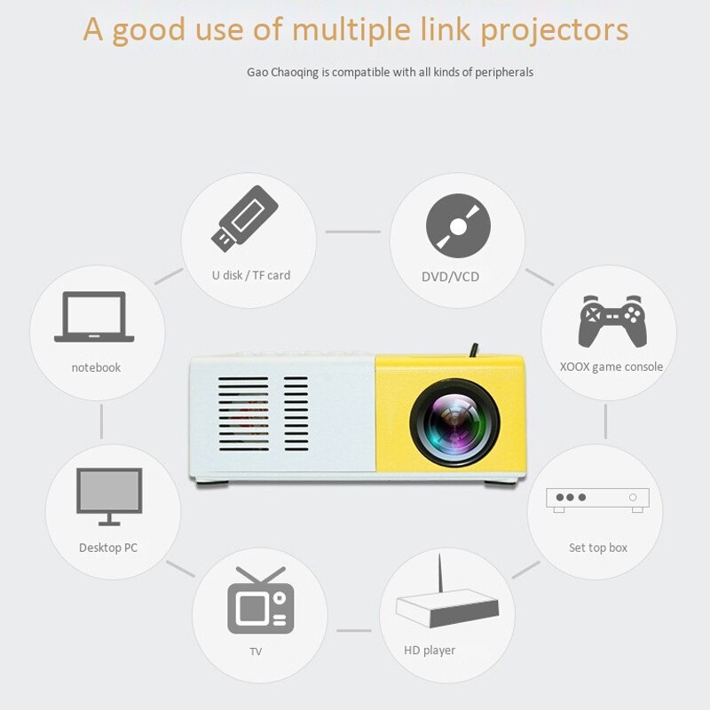 J9 Mini Projector 1080P HD Projector Ultra Portable Projectors 30 Thousands Hours Life LED Pico Projector US Plug