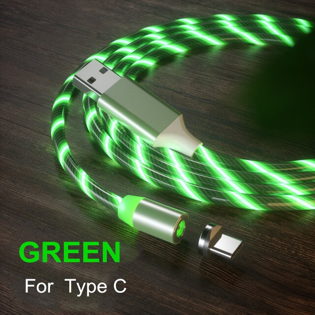 1m Magnetische Kabel Micro USB Typ C Android Schnelle Lade Draht Kabel Für iPhone 11 12 Pro Max 8 X Glow LED Beleuchtung Magnet Ladegerät: Green Type C