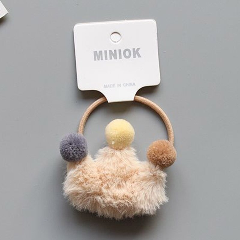 1PC Girl Fluffy Crown Hair Tie Bow Faux Fur Hair Band Girl Crown Hair Accessories Elastics Scrunchie Ponytail Holder: B Hair Band