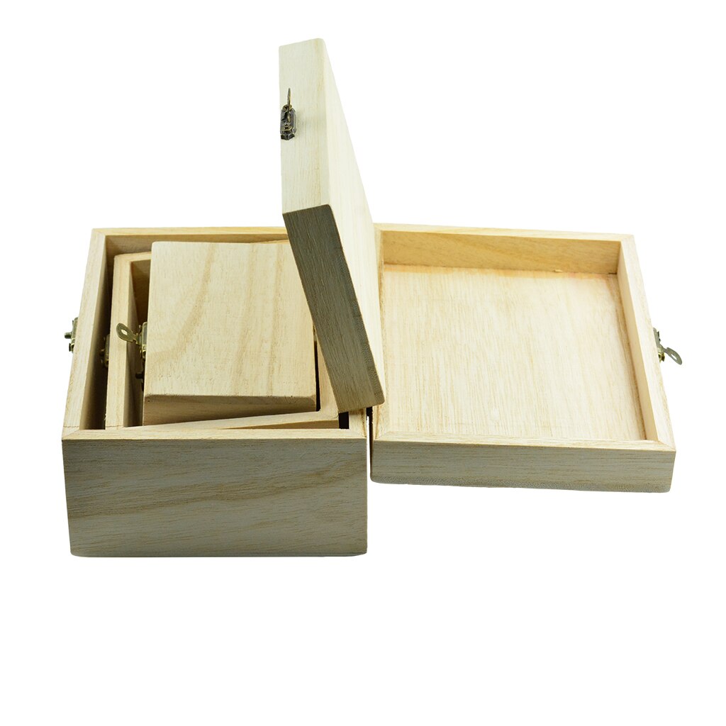 3x Unpainted Natural Wooden Storage Box Chest Keepsake Toy Plain Craft Box