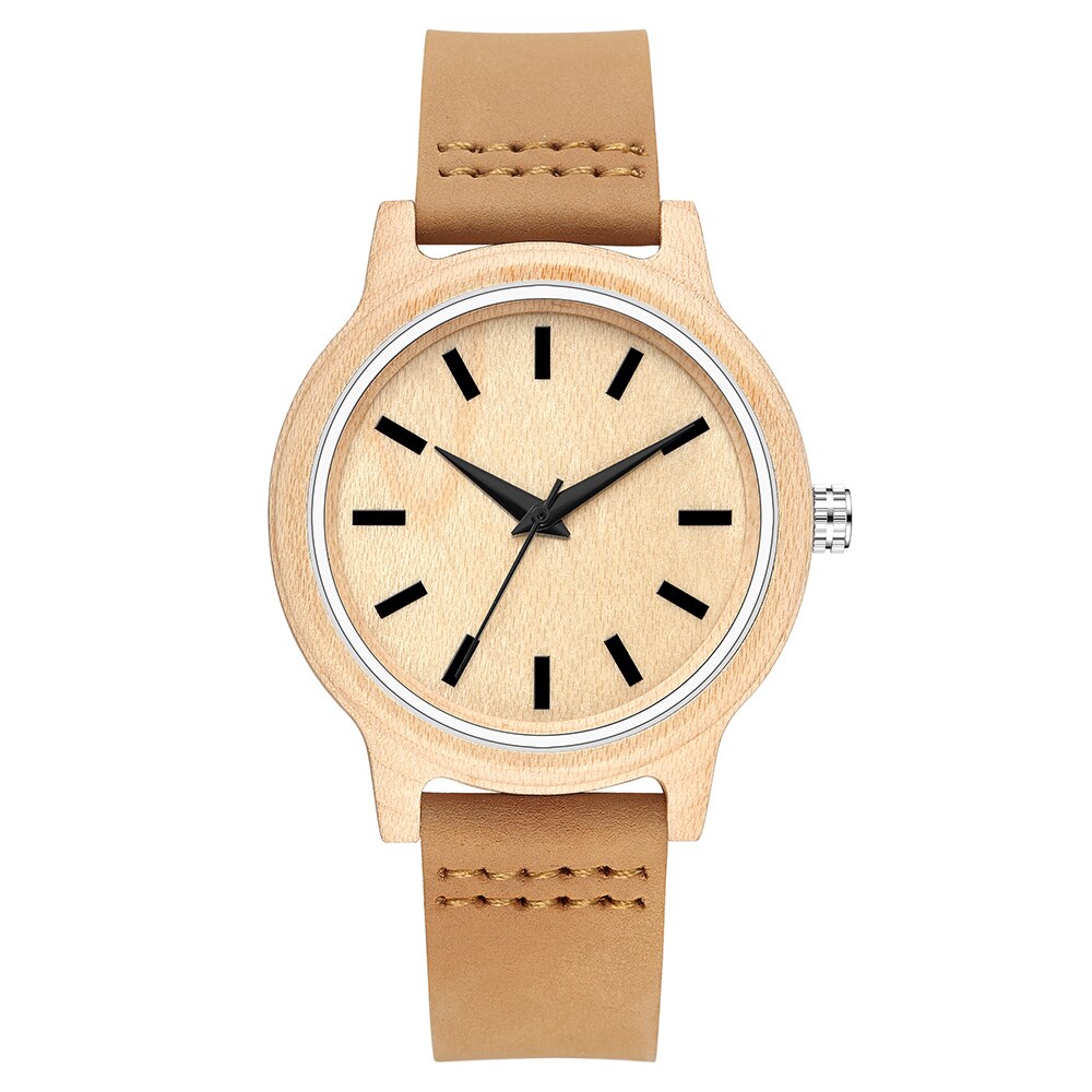 Wooden Quartz Movement Watch Men Lady Symmetrical Color Blocking Dial Wooden Strap Trend Couple Watch 2022 W367: 9