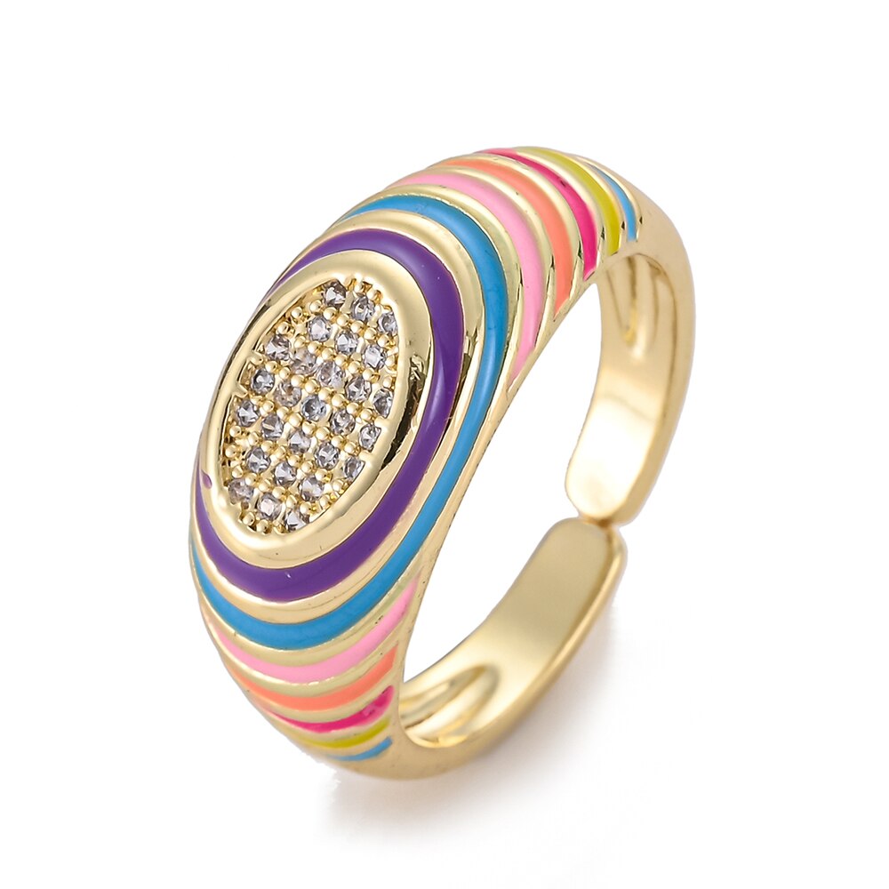 Rainbow Enamel Druipend Olie Ster Hart Ringen Voor Vrouwen Koper Goud Kleur Zirconia Punk Ringen Trendy Sieraden Verstelbare: 5