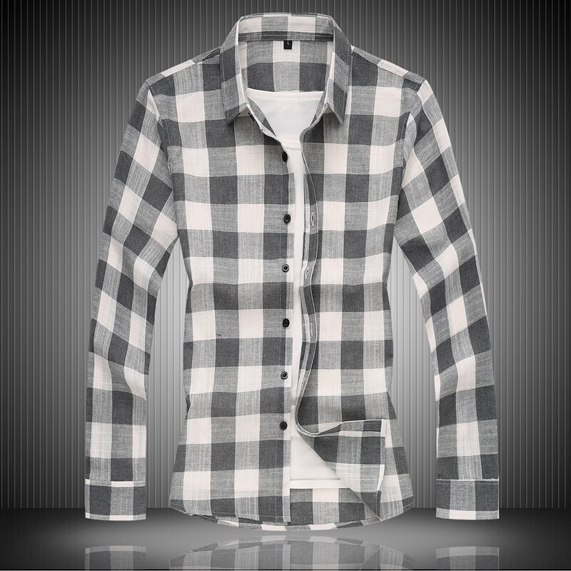 Høst vårklær kinesisk rutete slim fit skjorte herre lange ermer bluse stor størrelse 6xl 7xl casual for mann