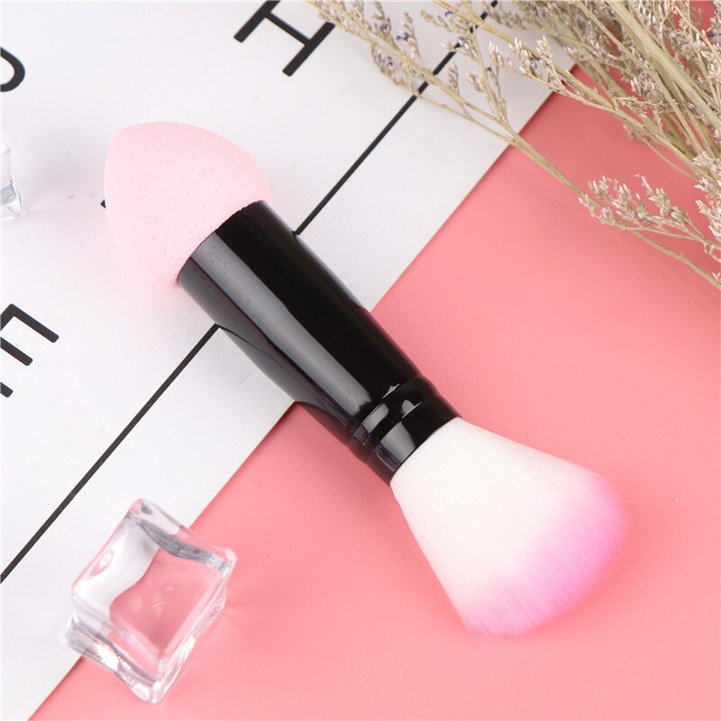 1 stuk roze blush kwast nylon make-up kwasten twee koppen kwast met spons
