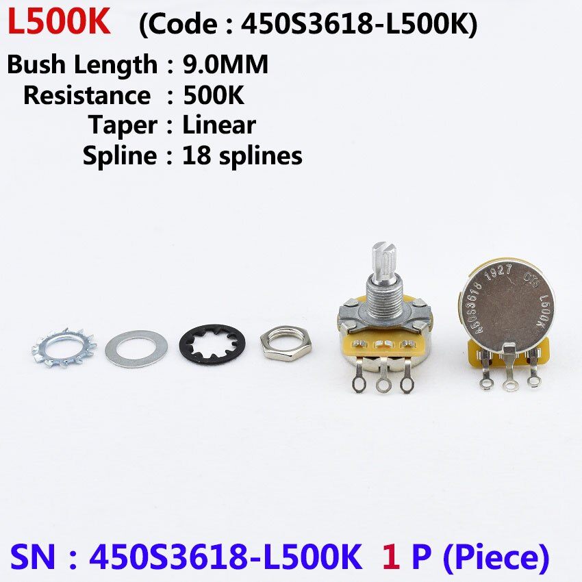 1 Piece Original Genuine 250K/500K CTS Potentiometer(POT) For Electric Guitar (Bass): 450S3618-L500K 1 PC