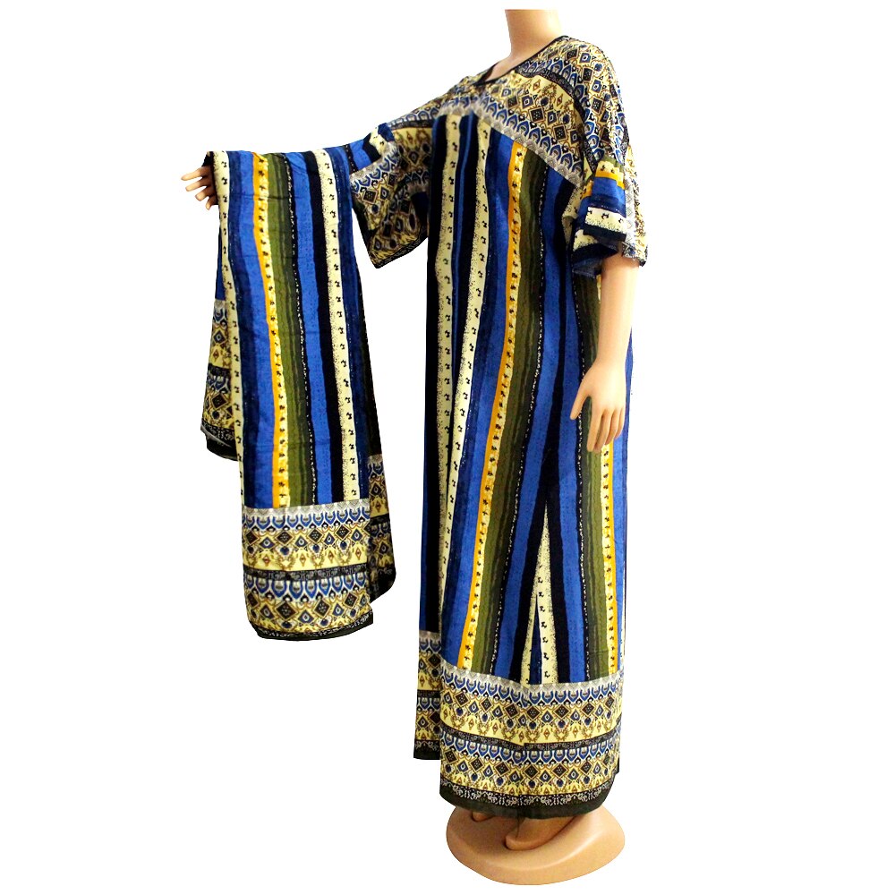 Vestidos africanos de algodón de estilo étnico para mujer, ropa e informal con estampado a rayas, Media manga acampanada, novedad de invierno de: print 3