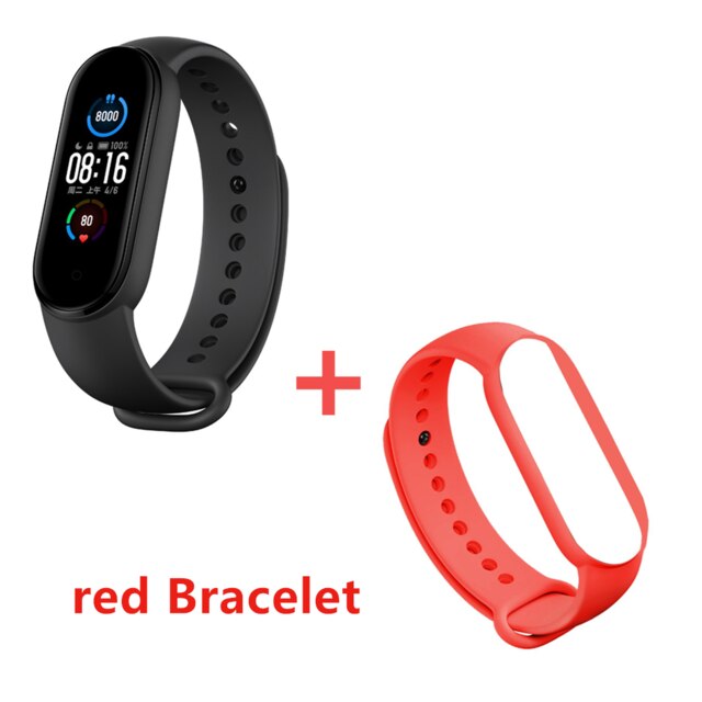 Xiaomi Mi Band 5 Wristband Stress Female Health Smart Blacelet Heart Rate Sleep Step Swim Sport Monitor APP Push Alarm: red Bracelet