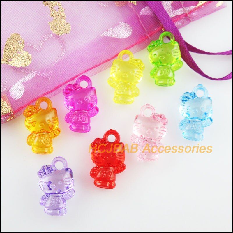 70 nouveaux breloques animaux chats pendentifs en plastique acrylique clair mélangé 10x16mm